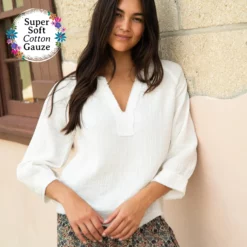 Natural Life Robyn Gauze Top - White -Natural Life Shop 484A0719 scaled