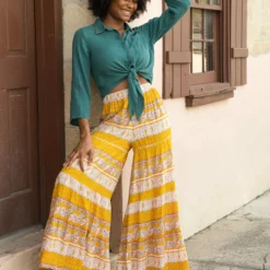 Natural Life Patti Palazzo Pant - Mustard Paisley -Natural Life Shop 484A0834 scaled