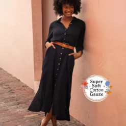 Natural Life Drew Gauze Shirt Dress - Black