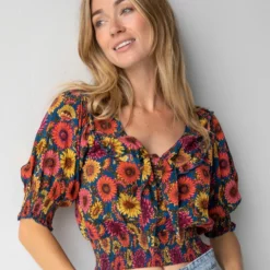 Natural Life Good Vibes Smocked Top - Sunflower