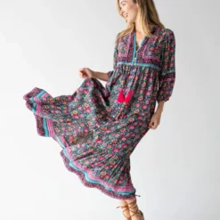 Natural Life Phoebe Maxi Dress - Black Pink Turquoise -Natural Life Shop 484A1649 scaled