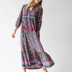 Natural Life Phoebe Maxi Dress - Black Pink Turquoise
