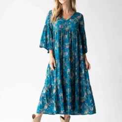 Natural Life Charlotte Midi Dress - Dark Turquoise Cream