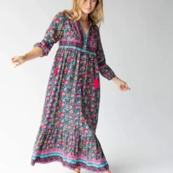 Natural Life Phoebe Maxi Dress - Black Pink Turquoise -Natural Life Shop 484A1702 scaled