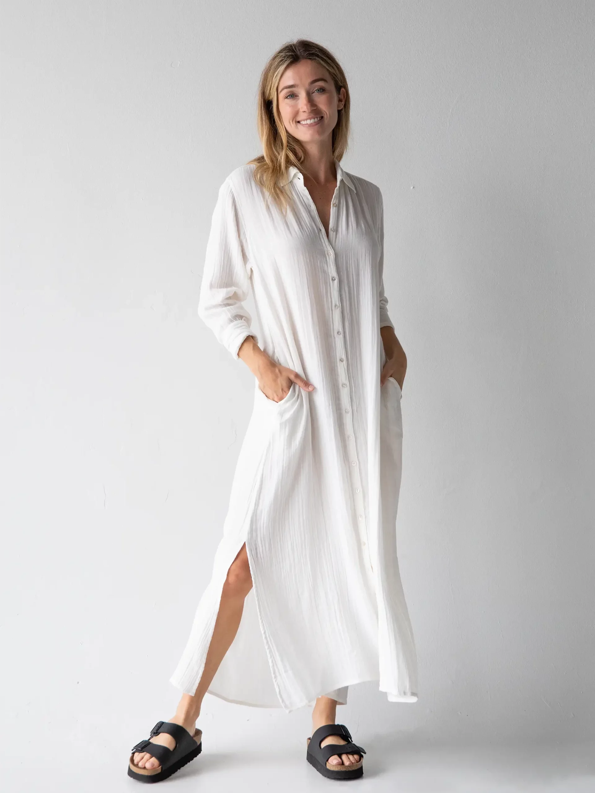 Natural Life Drew Gauze Shirt Dress - White 5 Natural Life Drew Gauze Shirt Dress - White - Image 3