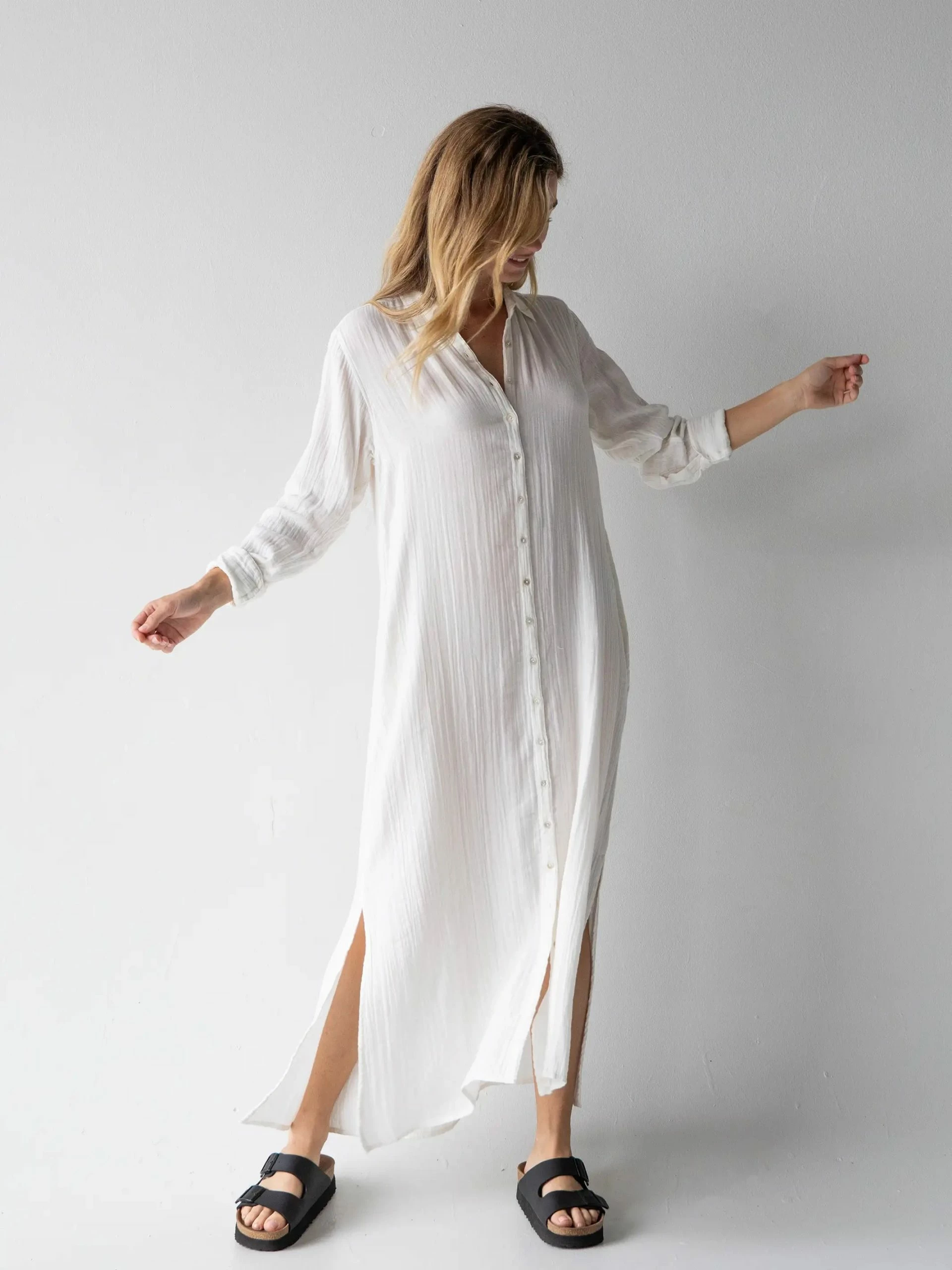 Natural Life Drew Gauze Shirt Dress - White 6 Natural Life Drew Gauze Shirt Dress - White - Image 4