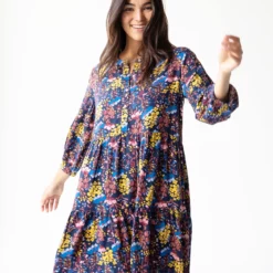 Natural Life Anita Tunic Dress - Navy Yellow Floral