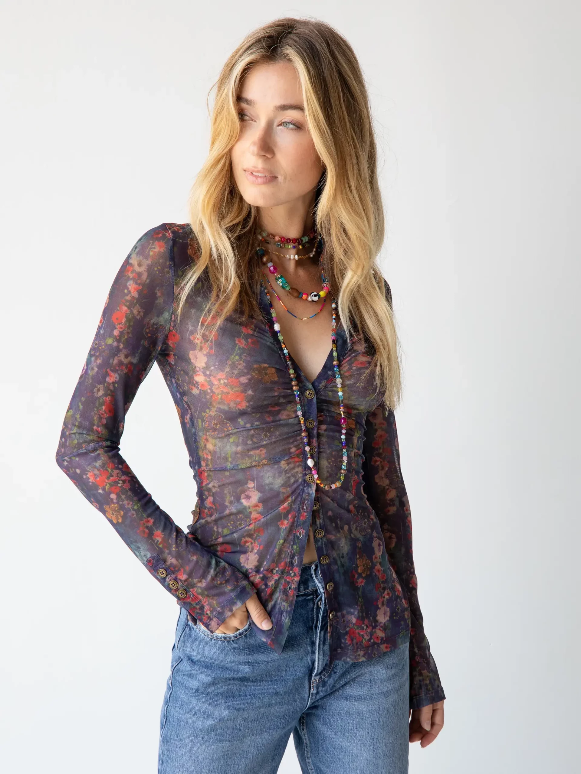 Natural Life Carina Mesh Top - Watercolor Indigo Floral 3 Natural Life Carina Mesh Top - Watercolor Indigo Floral