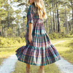 Natural Life Rebecca Tiered Dress - Rainbow Plaid Flannel -Natural Life Shop 484A3289 20copy scaled