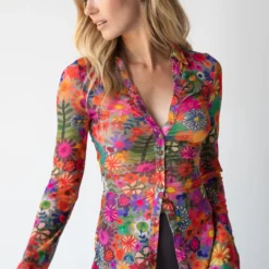 Natural Life Carina Mesh Top - Bright Red Pink