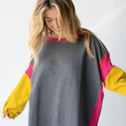 Natural Life Knit Trim Sweatshirt - Grey