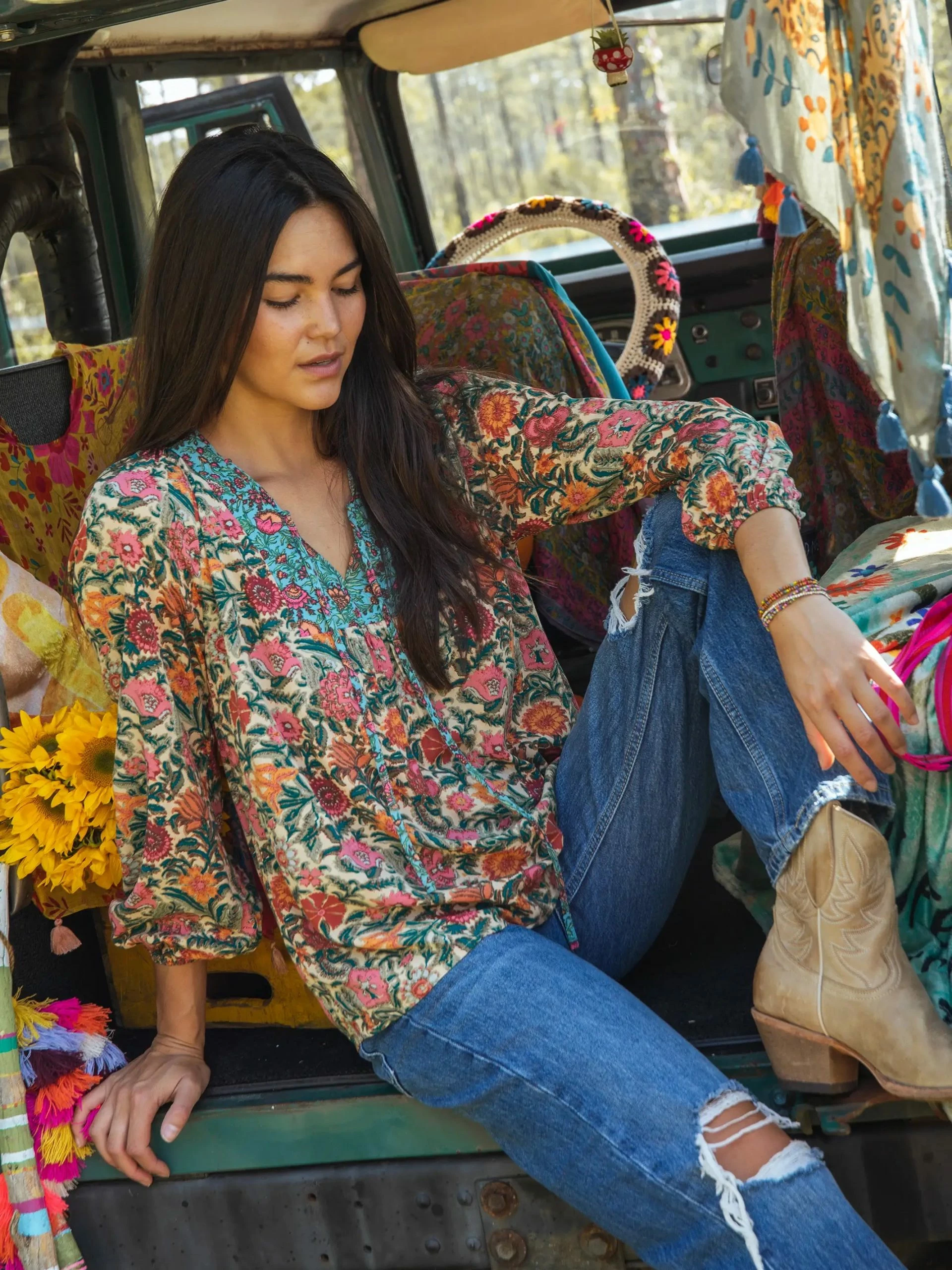 Natural Life Rowan Top - Cream Turquoise Mix 6 Natural Life Rowan Top - Cream Turquoise Mix - Image 4