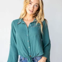 Natural Life Lola Tie Button Down - Teal -Natural Life Shop 484A4135 20copy scaled