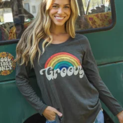 Natural Life Long Sleeve Boho Tee Shirt - Groovy