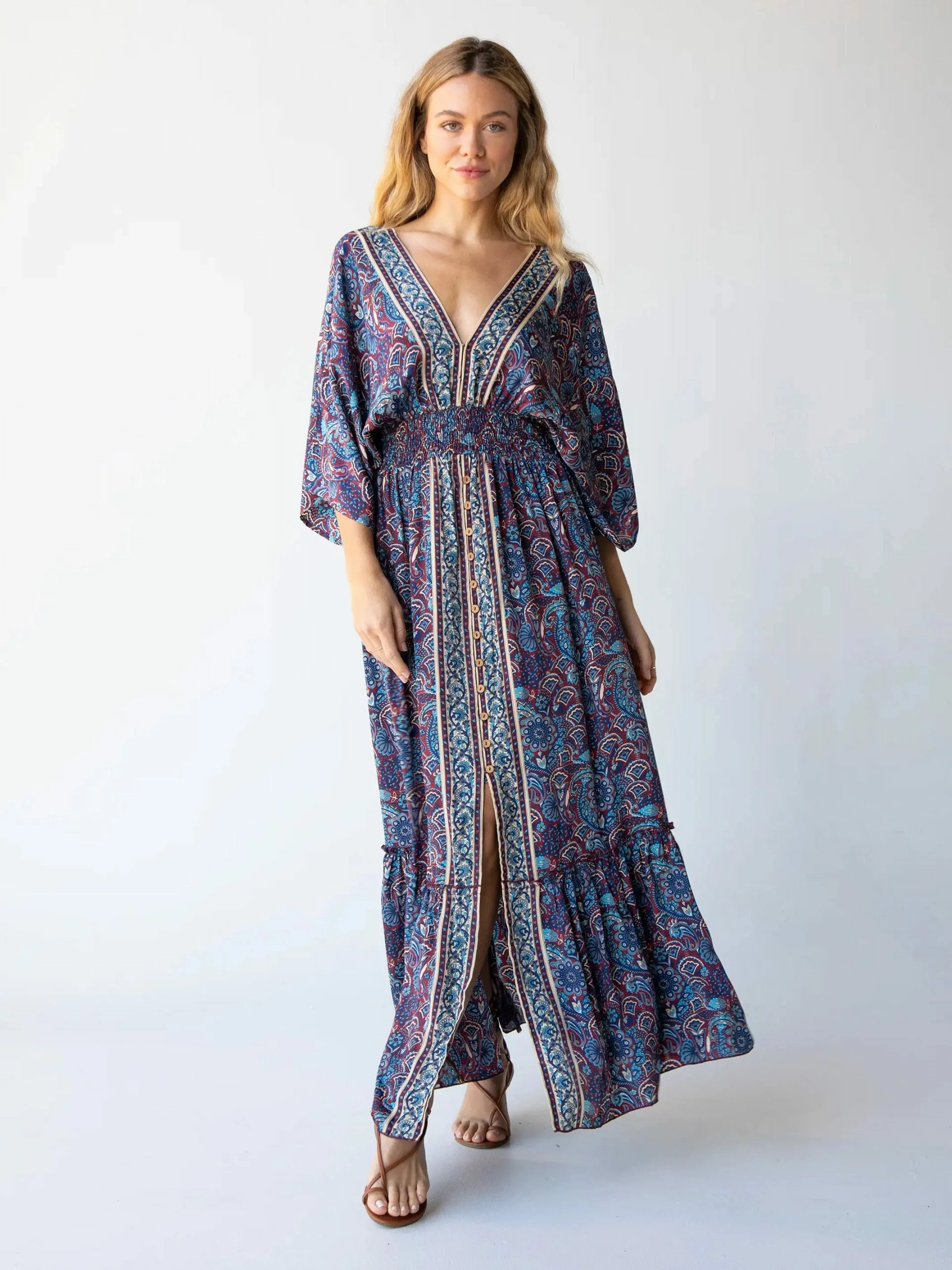 Natural Life Celia Maxi Dress - Cranberry Navy Paisley 3 Natural Life Celia Maxi Dress - Cranberry Navy Paisley