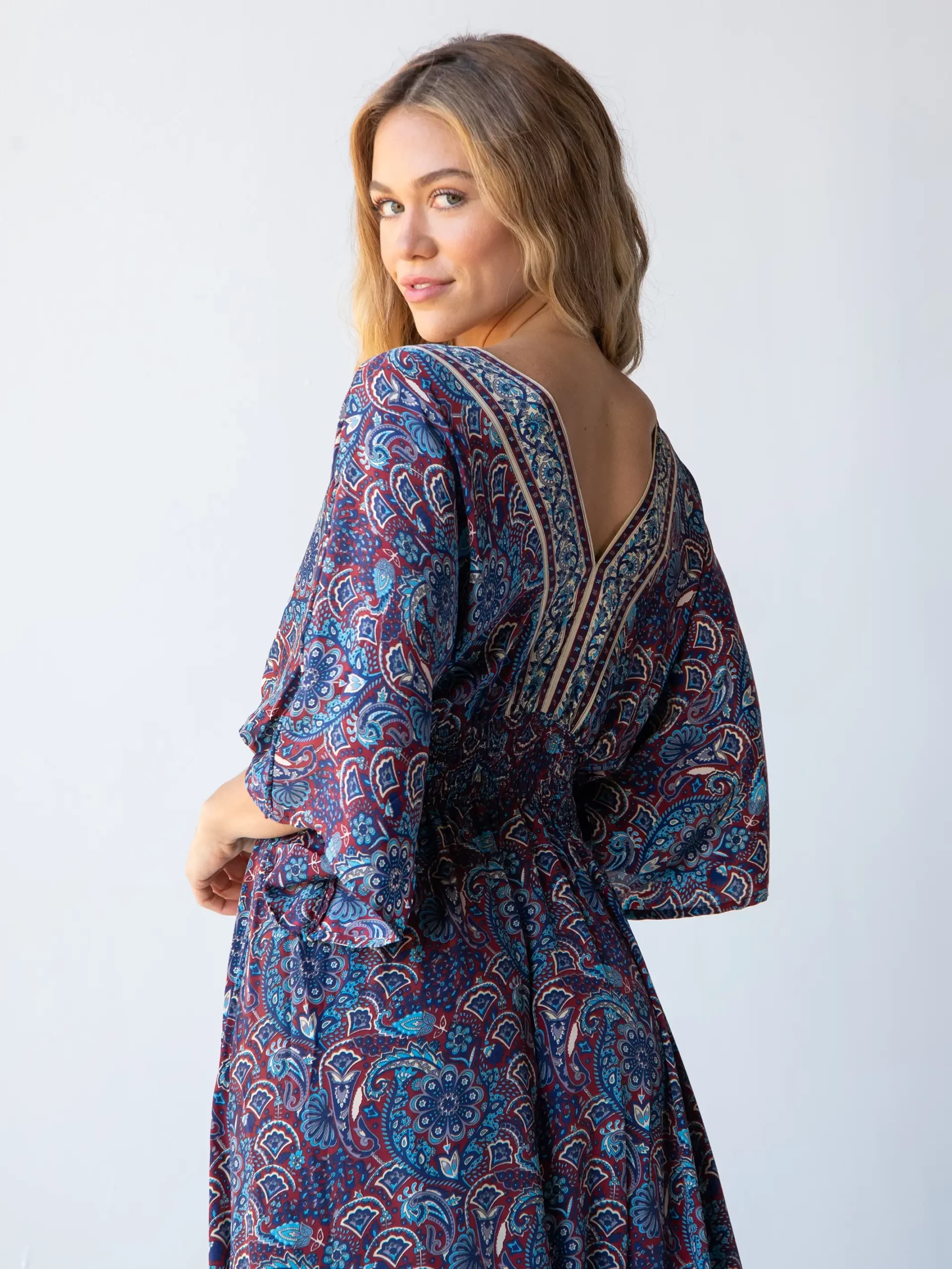 Natural Life Celia Maxi Dress - Cranberry Navy Paisley 5 Natural Life Celia Maxi Dress - Cranberry Navy Paisley - Image 3