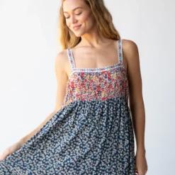 Natural Life Patti Side Slit Maxi Dress - Red Blue Calico -Natural Life Shop 484A4507