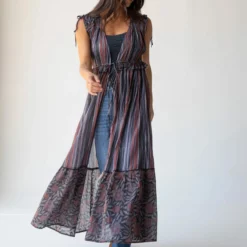 Natural Life Ayla Kimono - Navy Red Stripe Floral