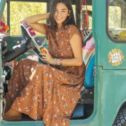 Natural Life Berkley Maxi Dress - Brown Bouquets