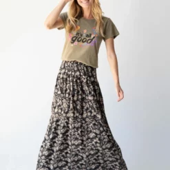 Natural Life Calla Maxi Skirt - Black Tan Leafy Floral -Natural Life Shop 484A4893 20copy scaled
