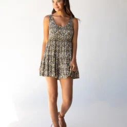 Natural Life Rosie Sleeveless Romper - Black Yellow Floral -Natural Life Shop 484A4913