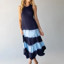 Natural Life Livie Maxi Dress - Blue Stripe Tie-Dye