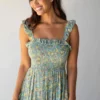 Natural Life Megan Smocked Midi Dress - Green Blue Floral -Natural Life Shop 484A5332 scaled