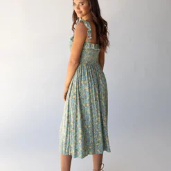 Natural Life Megan Smocked Midi Dress - Green Blue Floral -Natural Life Shop 484A5337