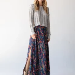 Natural Life Ginger Side-Slit Maxi Skirt - Watercolor Floral