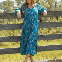 Natural Life Charlotte Midi Dress - Dark Turquoise Cream -Natural Life Shop 484A5526 20copy scaled