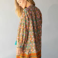 Natural Life Dara V-Neck Mini Dress - Turquoise Orange Border -Natural Life Shop 484A5615 20copy scaled