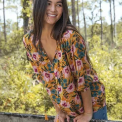 Natural Life Maribel Top - Orange Pink Floral