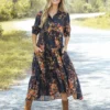 Natural Life Rebecca Tiered Dress - Navy Red Bouquets -Natural Life Shop 484A5828 20copy scaled
