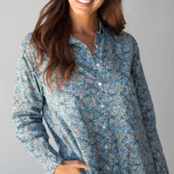 Natural Life Drew Cotton Shirt Dress - Dusty Blue Floral -Natural Life Shop 484A5830
