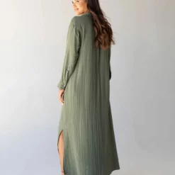 Natural Life Drew Gauze Shirt Dress - Olive -Natural Life Shop 484A5999 scaled