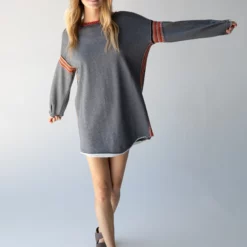 Natural Life Reversible Trim Sweatshirt Dress - Heather Grey