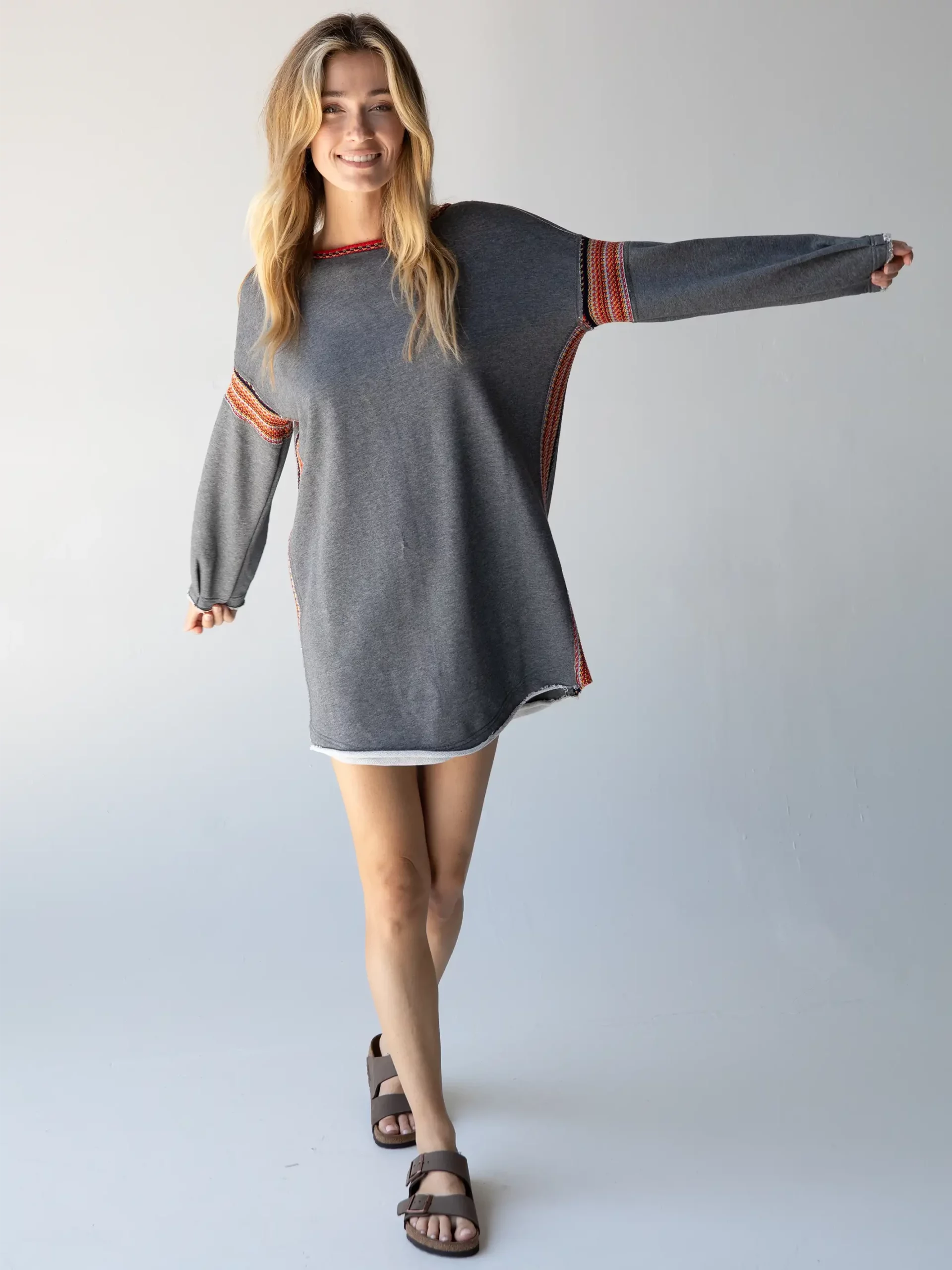 Natural Life Reversible Trim Sweatshirt Dress - Heather Grey 3 Natural Life Reversible Trim Sweatshirt Dress - Heather Grey
