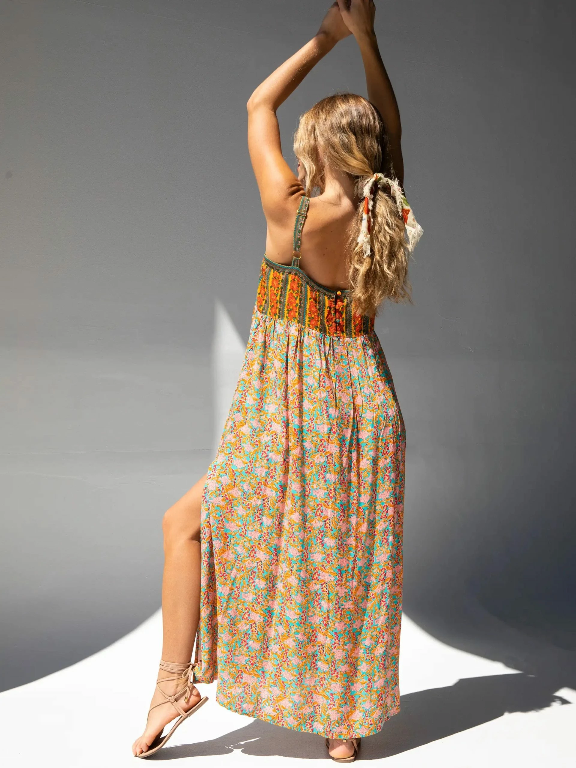 Natural Life Patti Side Slit Maxi Dress - Turquoise Orange Mixed Print 7 Natural Life Patti Side Slit Maxi Dress - Turquoise Orange Mixed Print - Image 5