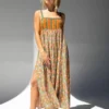 Natural Life Patti Side Slit Maxi Dress - Turquoise Orange Mixed Print -Natural Life Shop 484A6233 scaled