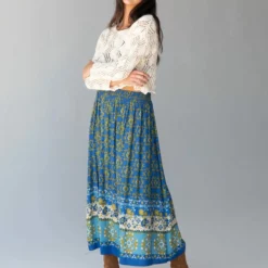 Natural Life Maylin Midi Skirt - Blue Border Print -Natural Life Shop 484A6328 20copy scaled