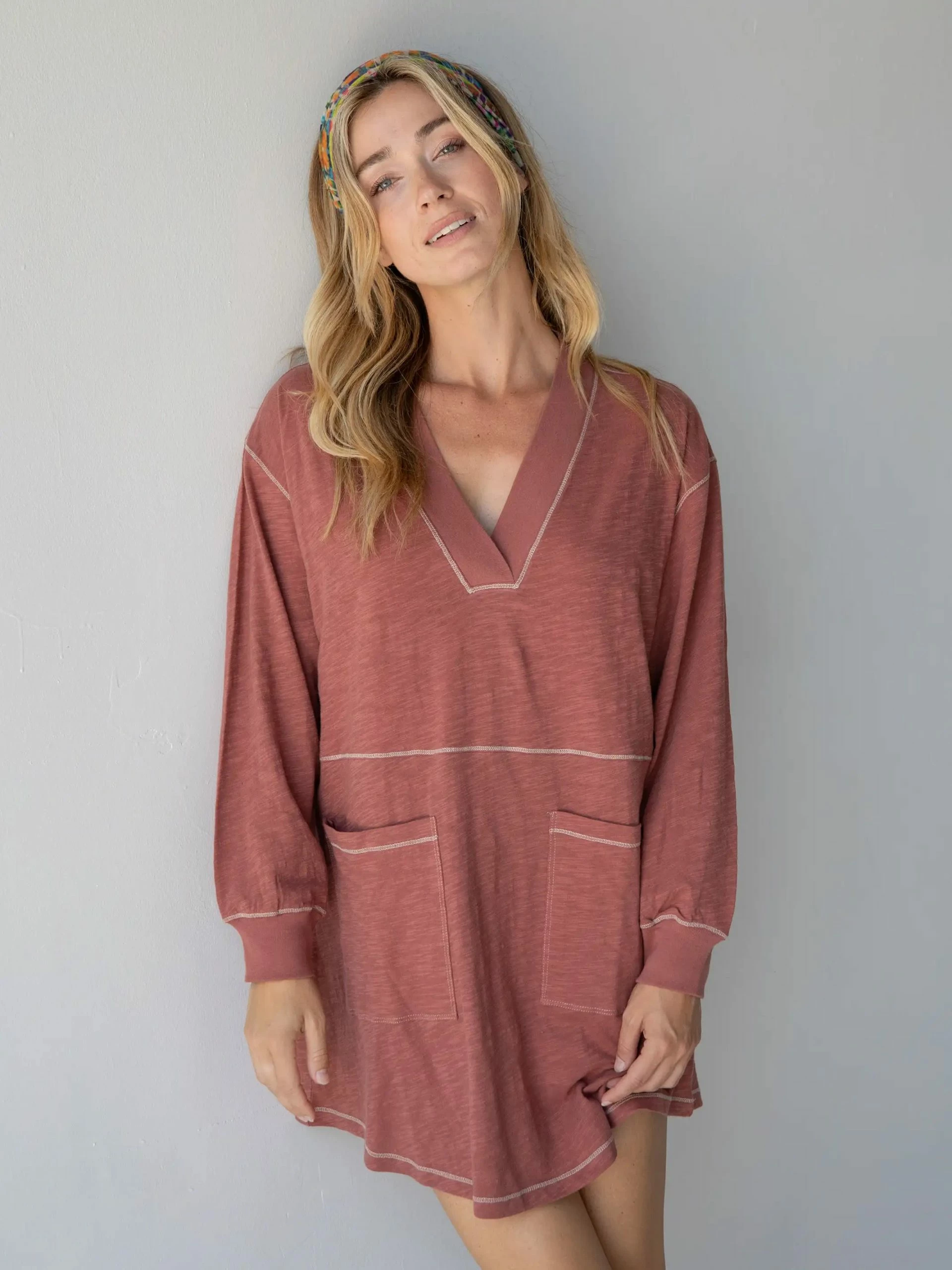 Natural Life Charlie Long Sleeve V-Neck Dress - Rust 3 Natural Life Charlie Long Sleeve V-Neck Dress - Rust