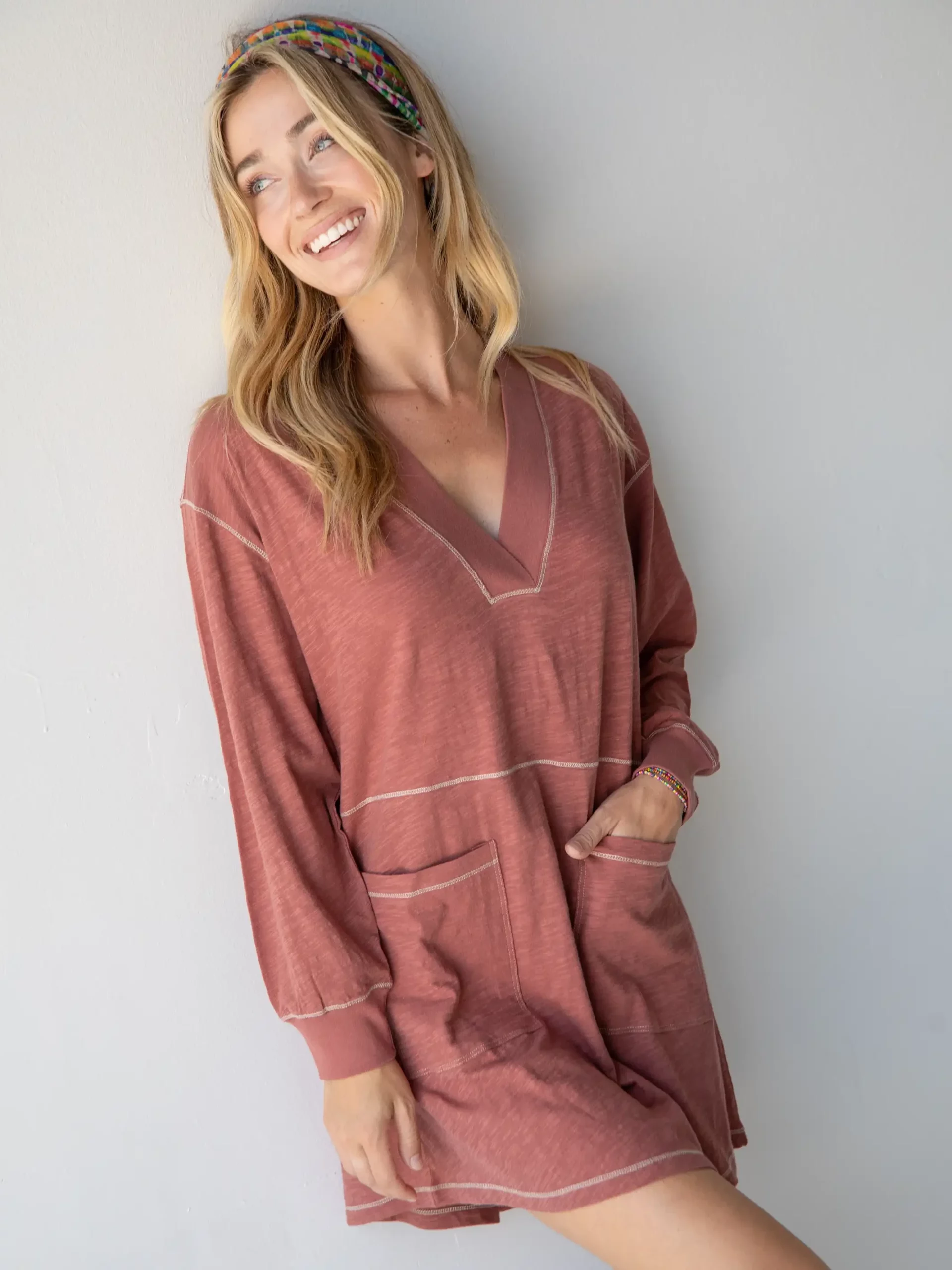 Natural Life Charlie Long Sleeve V-Neck Dress - Rust 4 Natural Life Charlie Long Sleeve V-Neck Dress - Rust - Image 2