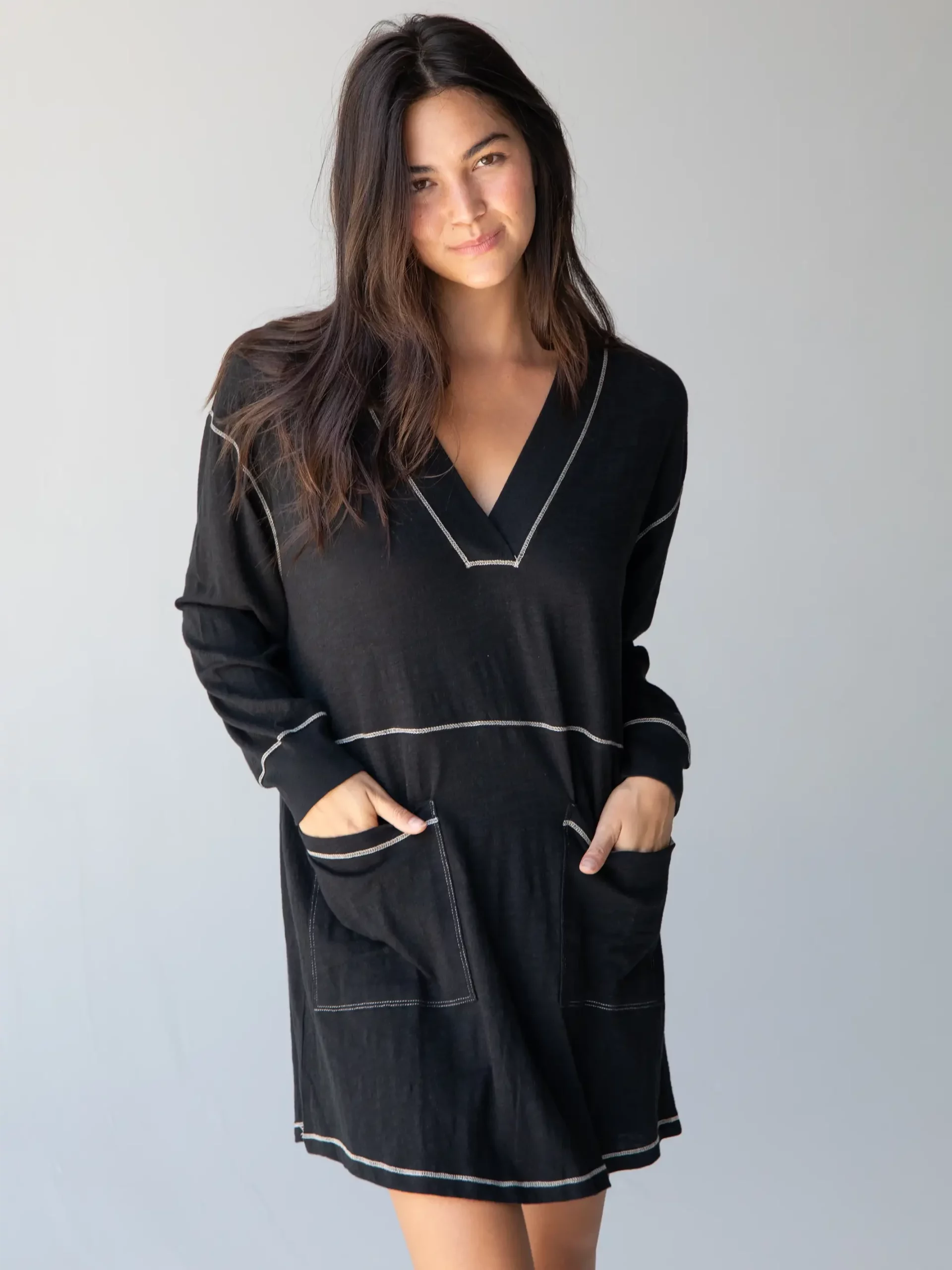 Natural Life Charlie Long Sleeve V-Neck Dress - Black 4 Natural Life Charlie Long Sleeve V-Neck Dress - Black - Image 2