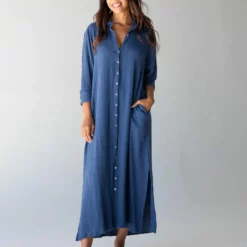 Natural Life Drew Gauze Shirt Dress - Blue -Natural Life Shop 484A6774 scaled