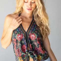 Natural Life Isla Halter Top - Black Red Mix -Natural Life Shop 484A6845 20copy