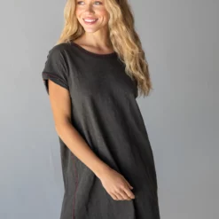 Natural Life Frankie Knit Tee Shirt Dress - Charcoal