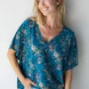 Natural Life Easy V-Neck Top - Dark Turquoise Cream Rose -Natural Life Shop 484A6973 20copy scaled
