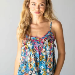 Natural Life Embroidered Harley Top - Blue Tan