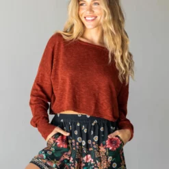 Natural Life Ellie Cropped Pullover - Rust
