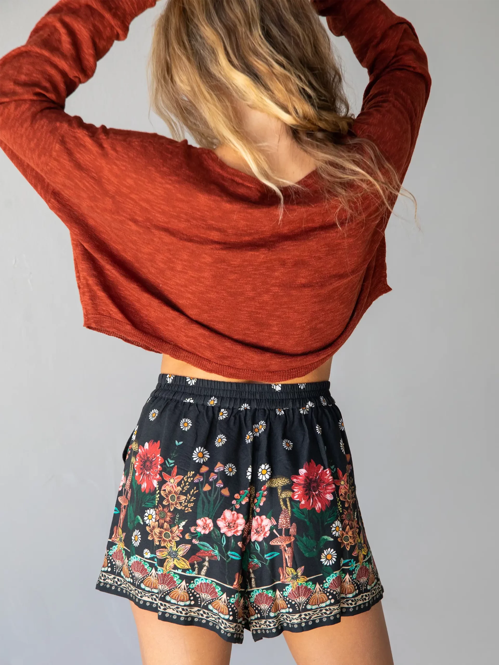 Natural Life Maribel Shorts - Black Floral Mushroom 5 Natural Life Maribel Shorts - Black Floral Mushroom - Image 3